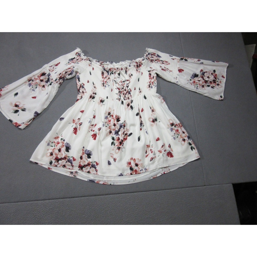 Torrid Blouse Womens 2X White New Floral Smocked Bell Sleeve Off Shoulder Top
